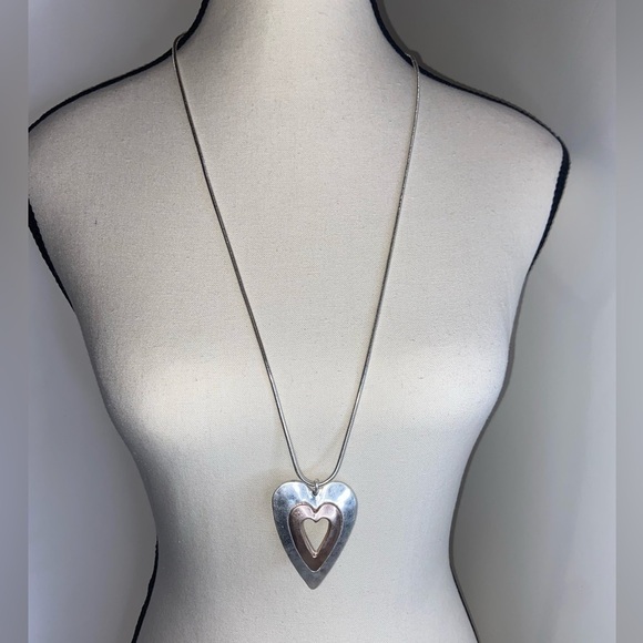 2 for 30$ Woman long chain with oversized double hearted pendant gold and silver - Picture 1 of 8